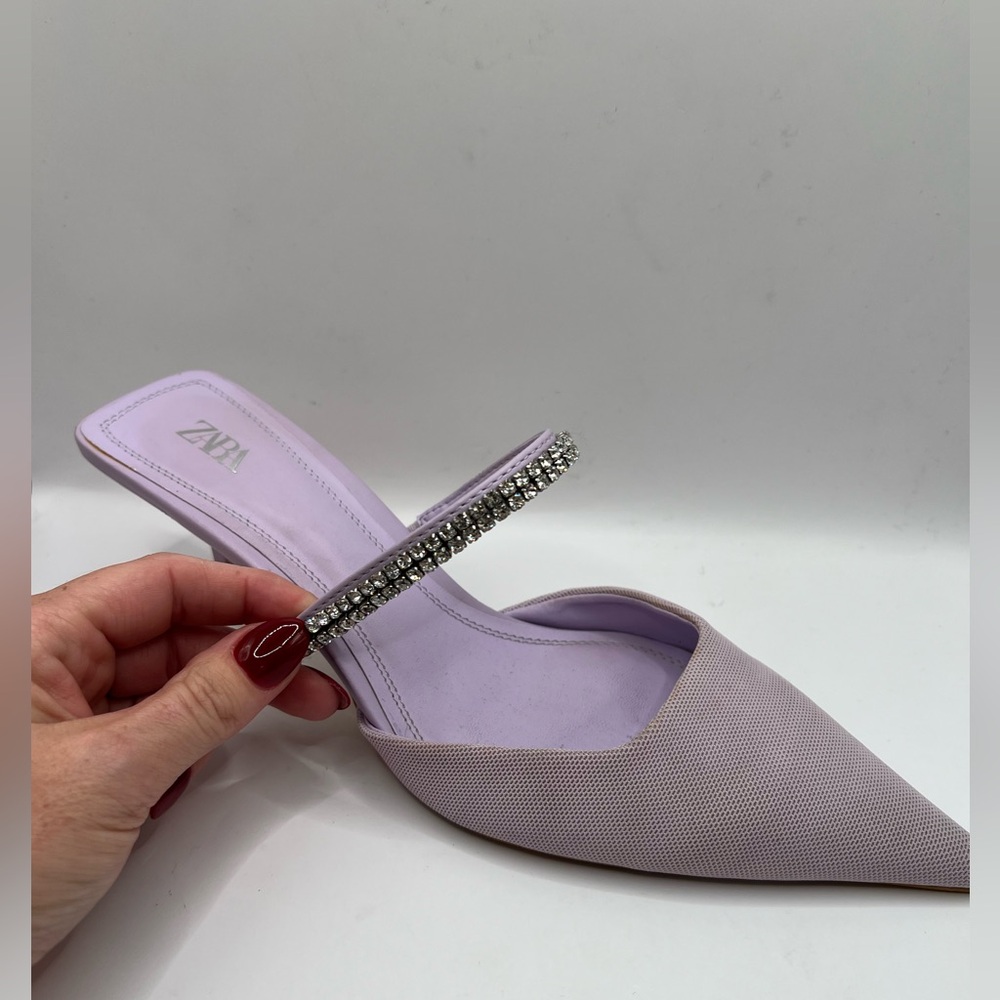 Zara Purple Pointy Mules Size 39 with Rhinestone Strap